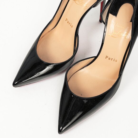 Christian Louboutin Iriza Black Patent Pointed Toe Half d'Orsay Pumps - Picture 6 of 8